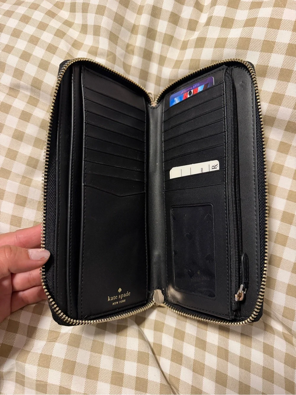 kate spade Two-Tone Black and Taupe Saffiano Zip Wallet